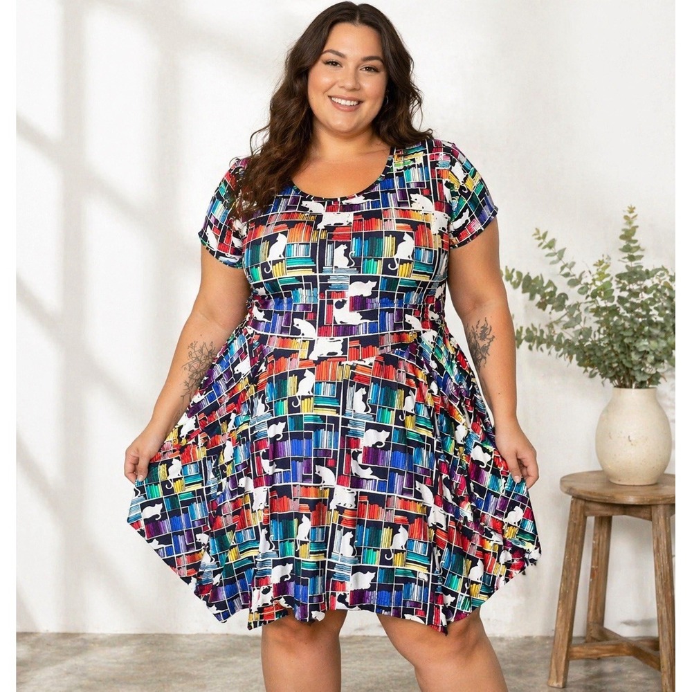 Princess Awesome "Check Meowt" Rainbow Books & Cats Super Twirler Dress 28-30